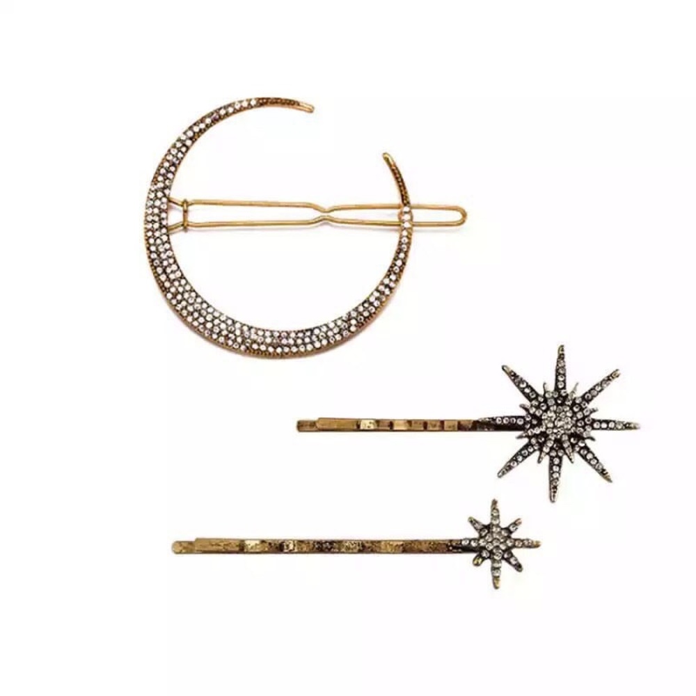 *LAST ONE* Moon & Stars Hair Clips - Set of 3 - Picture 2 of 3